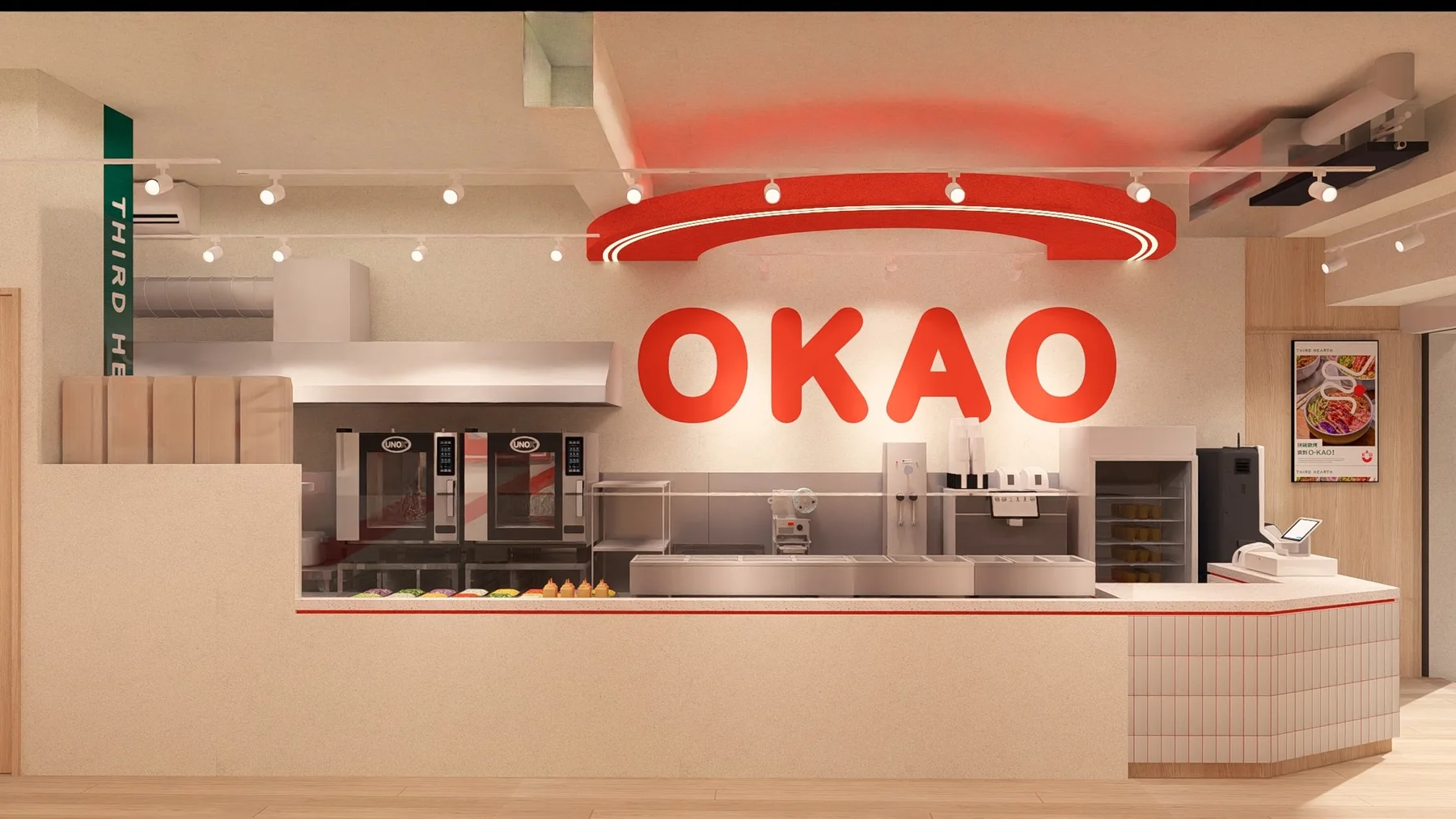 未禾台中美村總店點餐櫃檯與 OKAO 招牌